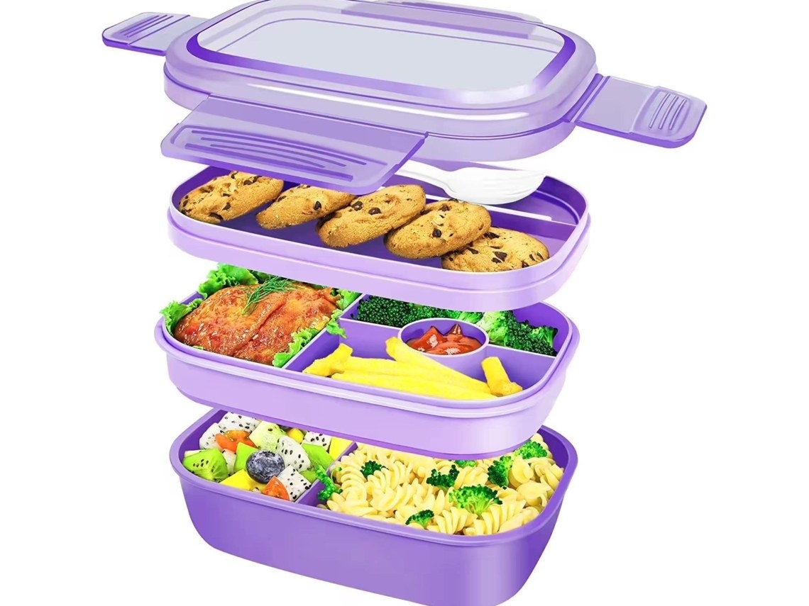 Lancheira Equipada Com Talheres, Design Roxo À Prova De Vazamento