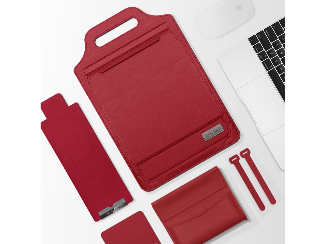 Bolsa Protetora Para 15 A 16 Polegadas Com Suporte E Tapete De Rato, Em Pele Sintética, Com Estojo Para Acessórios Vermelho Hexinyigjly