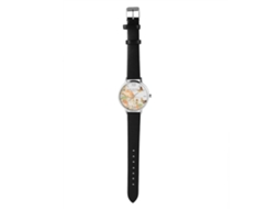 Relógio de Pulso Analógico Lady Quartz com Pulseira Pu Estampado Borboleta (preto)
