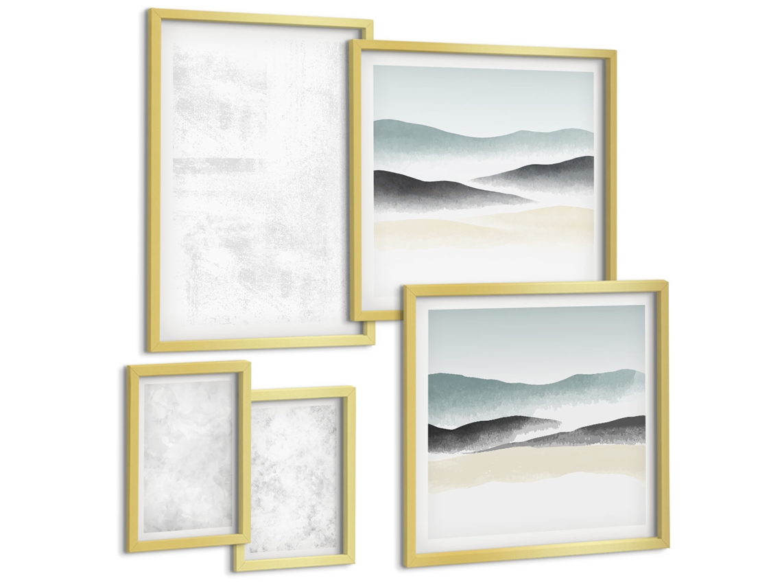 Conjunto De Pinturas Manchas Brancas Fundo Abstrato Espelharte (5 Peças)