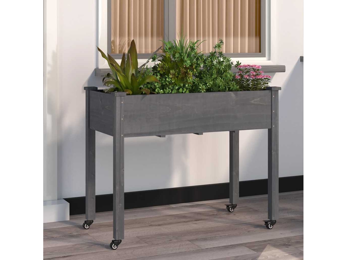 Vidaxl Floreira C/ Forro E Rodas 118x59x80 Cm Abeto Maciço Cinzento