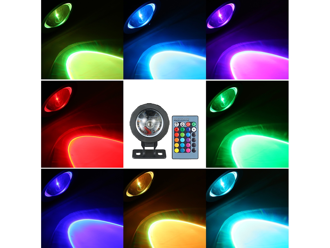 Lâmpada Subaquática LED RGB 12V 10W com Controle Remoto 16 Cores IP65 para Piscina e Aquário | S/MARCA
