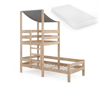 Cama cabine VITALISPA Tom, madeira natural, 90x200 cm com colchão