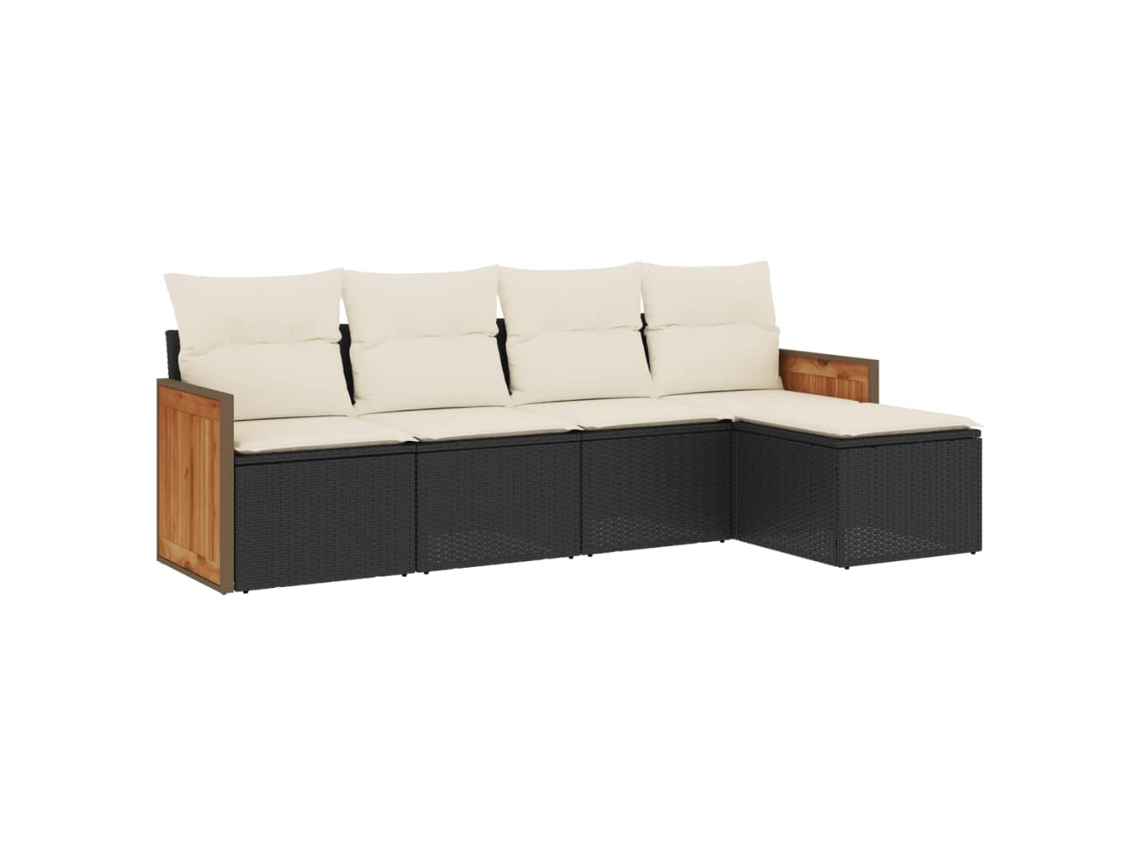 Conjunto de 5 Sofás de Jardim com Almofadões Vime Pe Preto MAISON EXCLUSIVE (5 pcs)