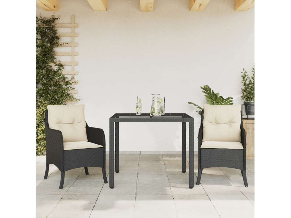 Vidaxl 3 Pcs Conjunto de Jantar P/ Jardim C/ Almofadões Vime Pe Preto