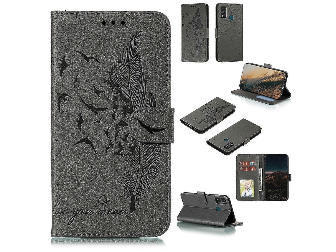 Grey26-27 Feather Pattern Litchi Texture Horizontal Flip Leather Case With Wallet Holder Card Slots For Huawei Honor 9x Lite