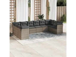 Vidaxl 10 Pcs Conjunto Sofás de Jardim C/ Almofadões Vime Pe Cinzento
