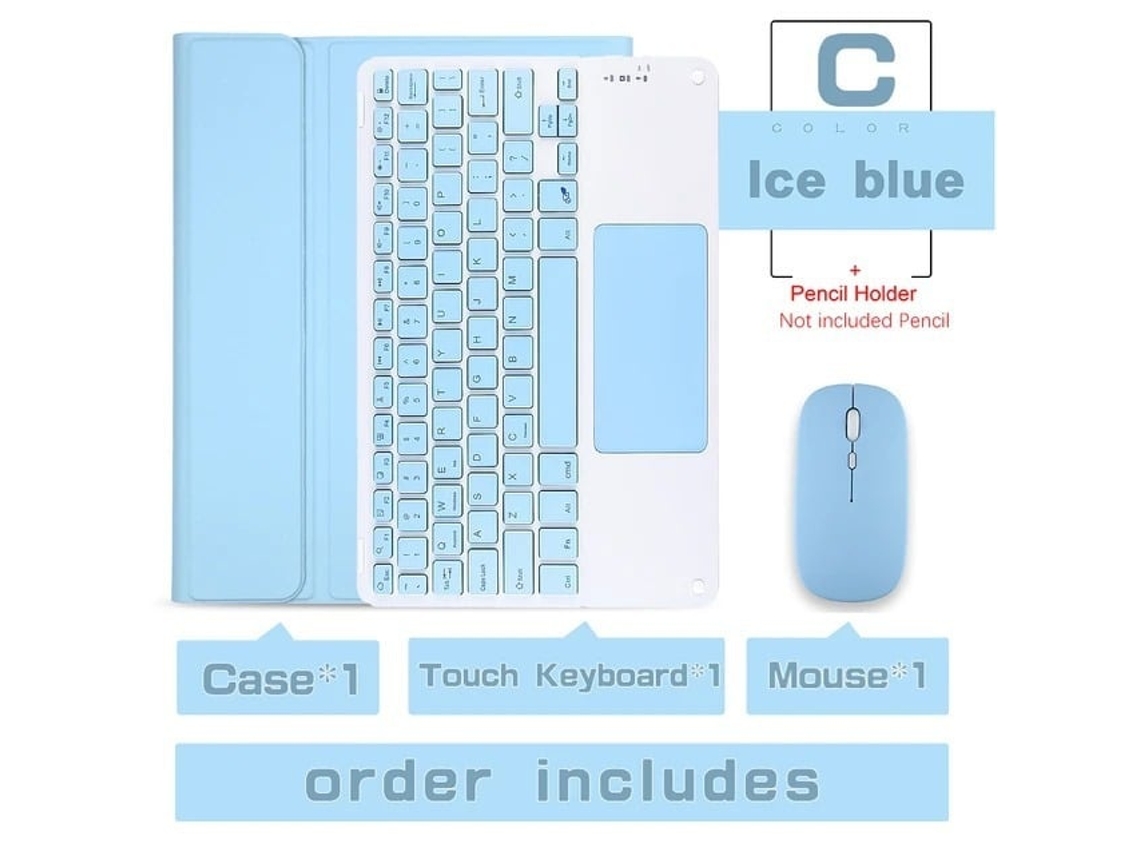 Capa Com Teclado Para Tablet Lurelia, Compatível Com I Pad Pro De 11" 2024, Azul Névoa, Teclado Bluetooth, Rato 2.4g
