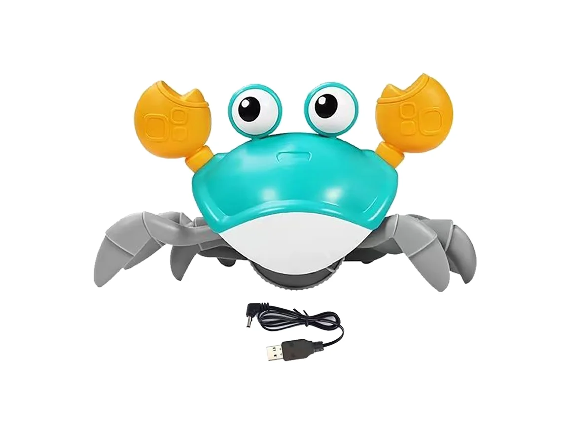 Ats brinquedo de Caranguejo para Bebê com Luz Led e Música, Caranguejo Rastejante Recarregável com Evasão Automática de Obstáculos Azul