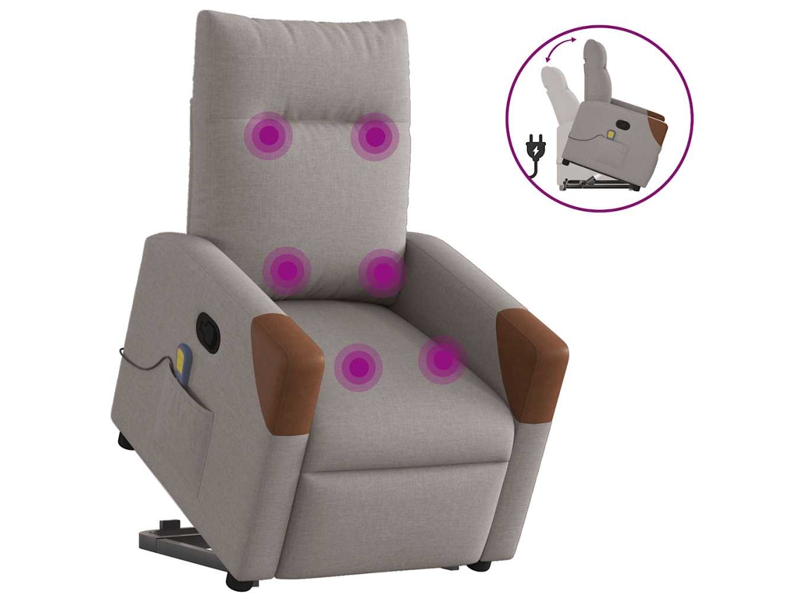 Vidaxl Poltrona Elevatória De Massagens Tecido Cinzento-acastanhado