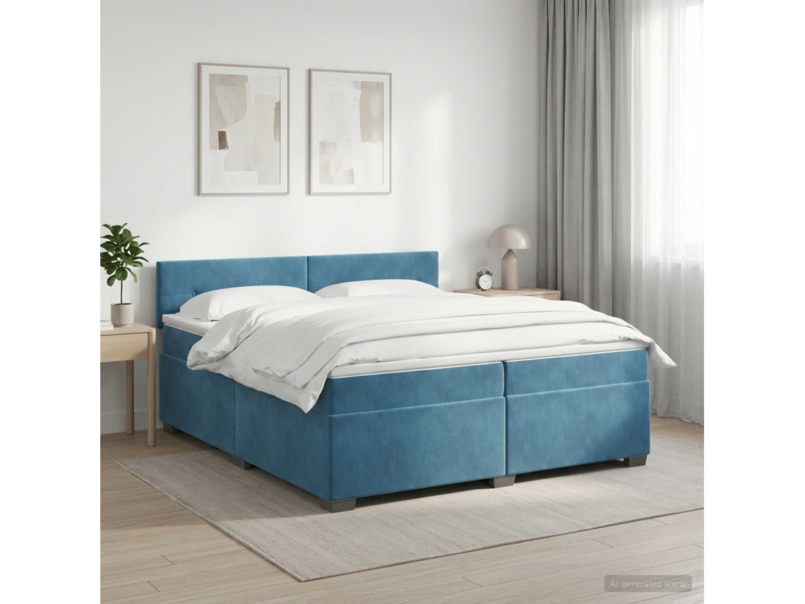 Vidaxl Cama Box Spring Com Colchão Azul Escuro 200 X 200 Cm Veludo