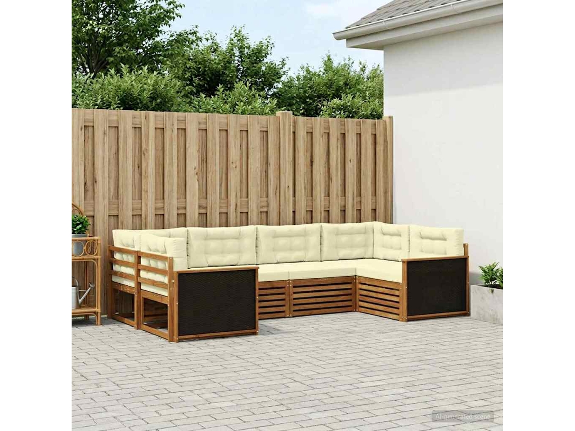 Vidaxl Conjunto De Sofás Para Exterior 6 Pcs Natural E Creme