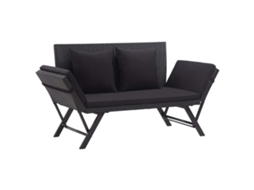 Vidaxl Banco De Jardim C/ Almofadões 176 Cm Vime Pe Preto