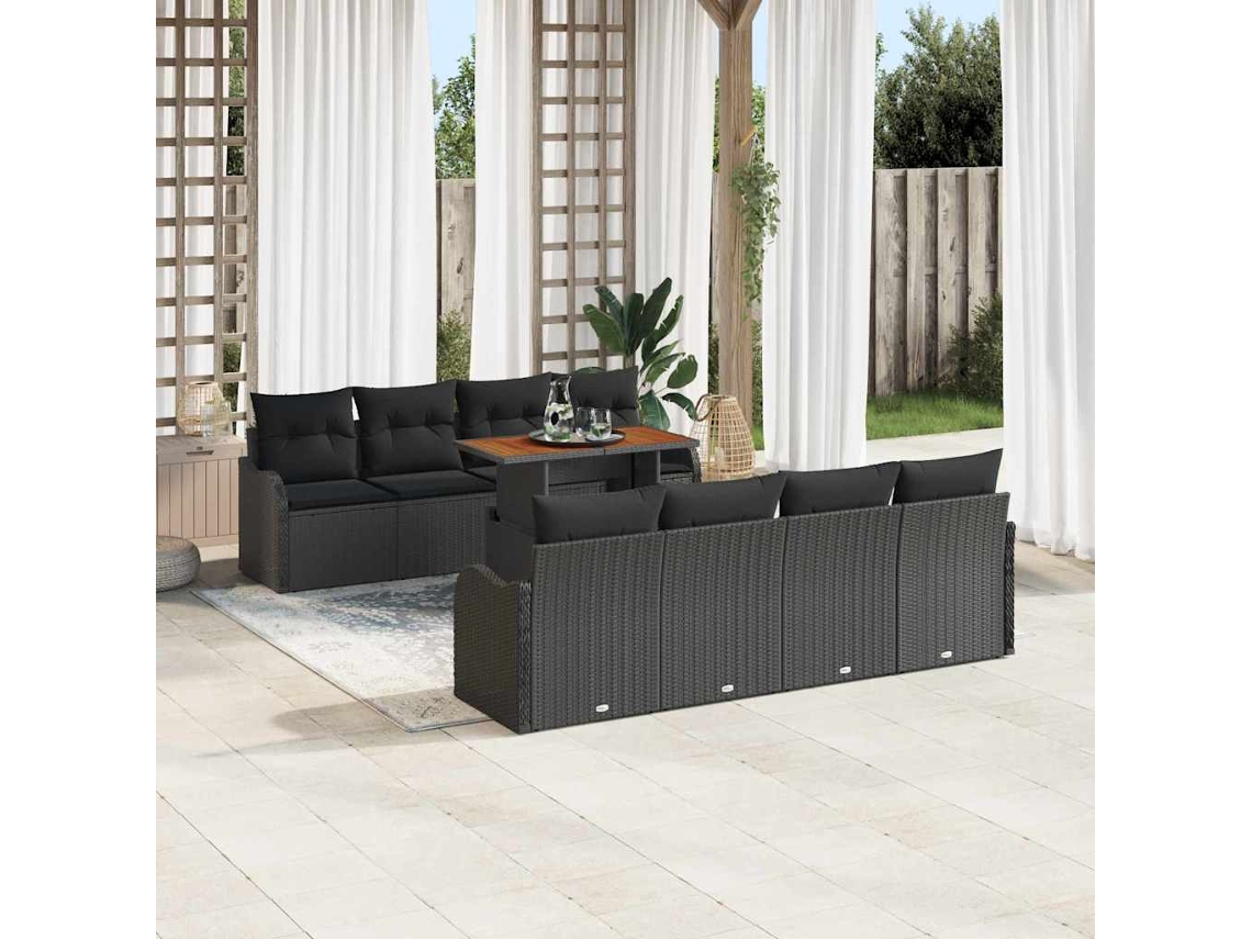 Vidaxl Conjunto De Sofá De Jardim 7 Unid. Preto