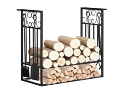 Suporte De Madeira Para Chimeneia Com Ferramentas Aço Preto 75x30x60cm