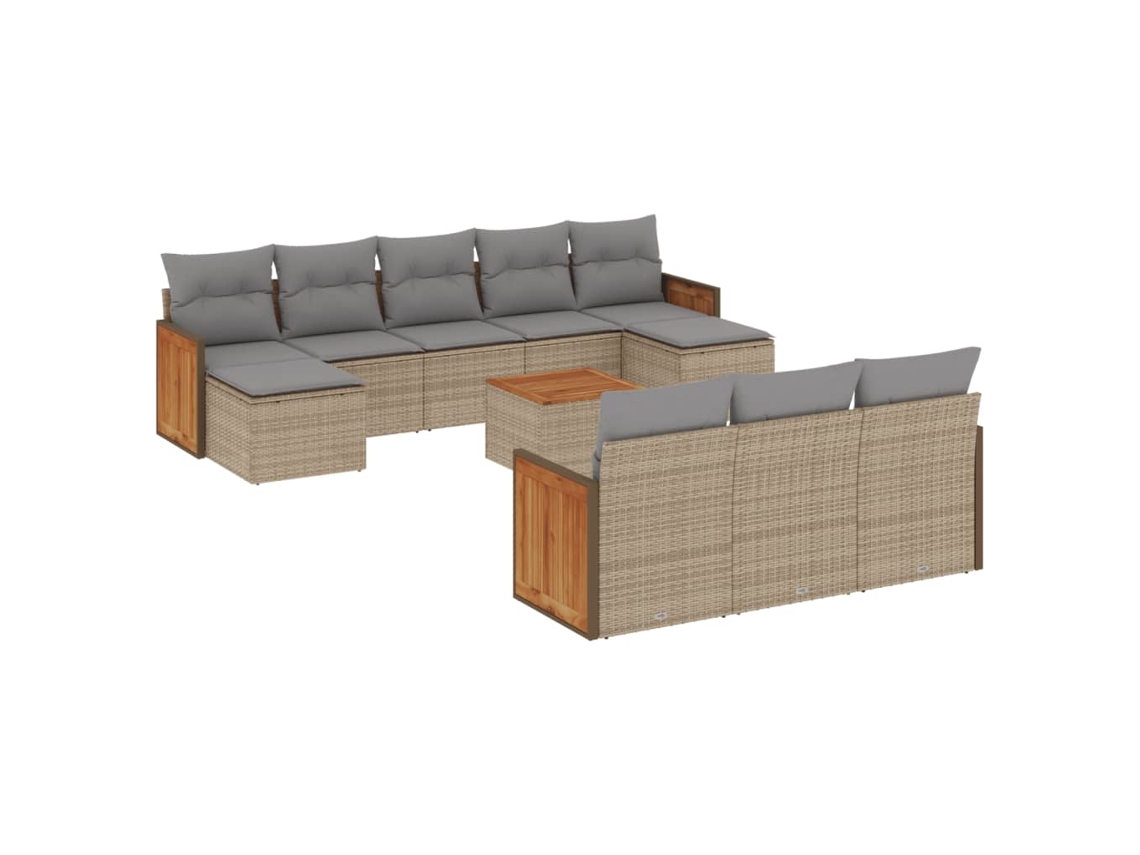 Conjunto de 11 Sofás de Jardim com Almofadões Vime Pe Bege MAISON EXCLUSIVE