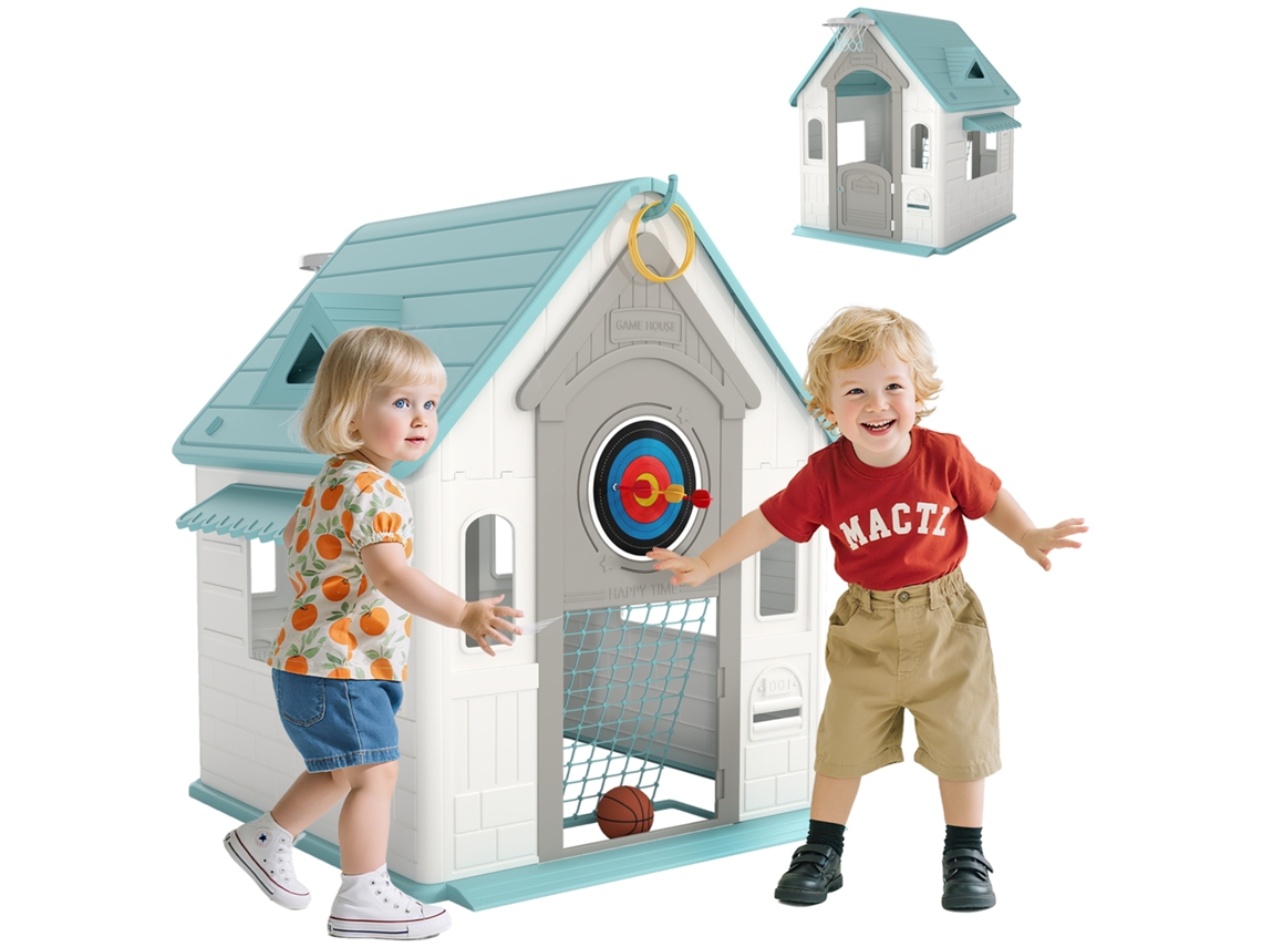 Casa de Brincar 5 em 1 com Lançamento de Anéis Basquetebol Futebol Dardos 132x118x124cm S/MARCA