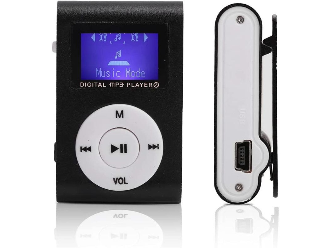 Reprodutor de música MP3 portátil mini com tela LCD, clip esportivo, suporta cartão de memória, preto
