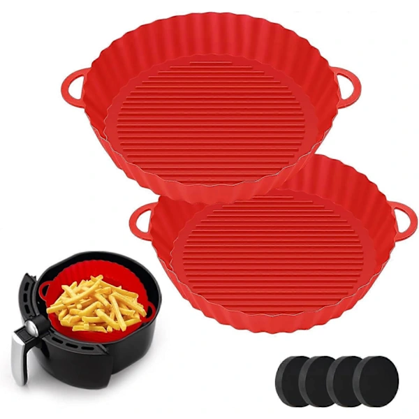 Forros De Silicone Para Fritadeira A Ar, 2 Unidades, Potes Redondos De Silicone Reutilizáveis​​ Para Fritadeira A Ar