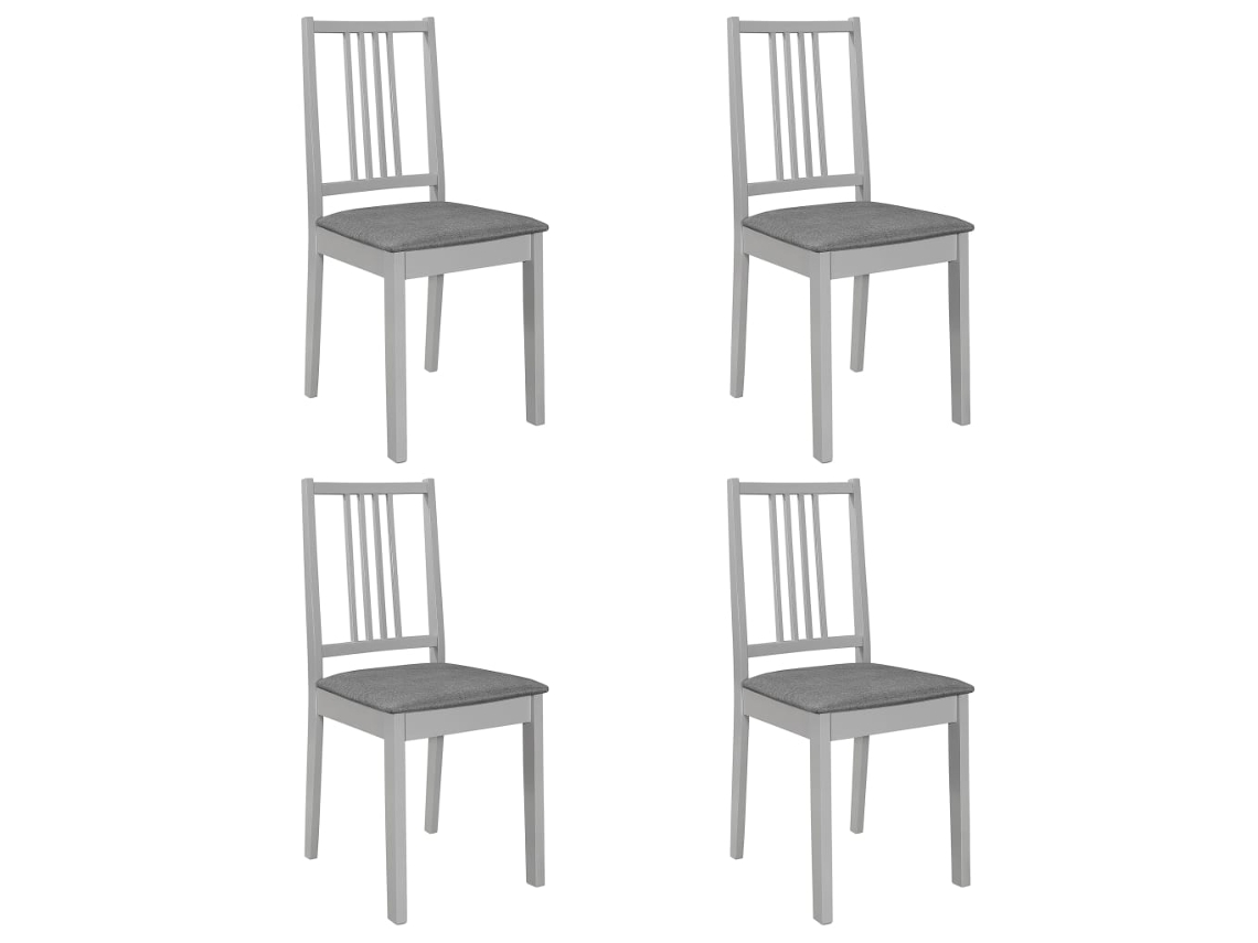 Vidaxl Cadeiras De Jantar Com Almofadões 4 Pcs Madeira Maciça Cinzento