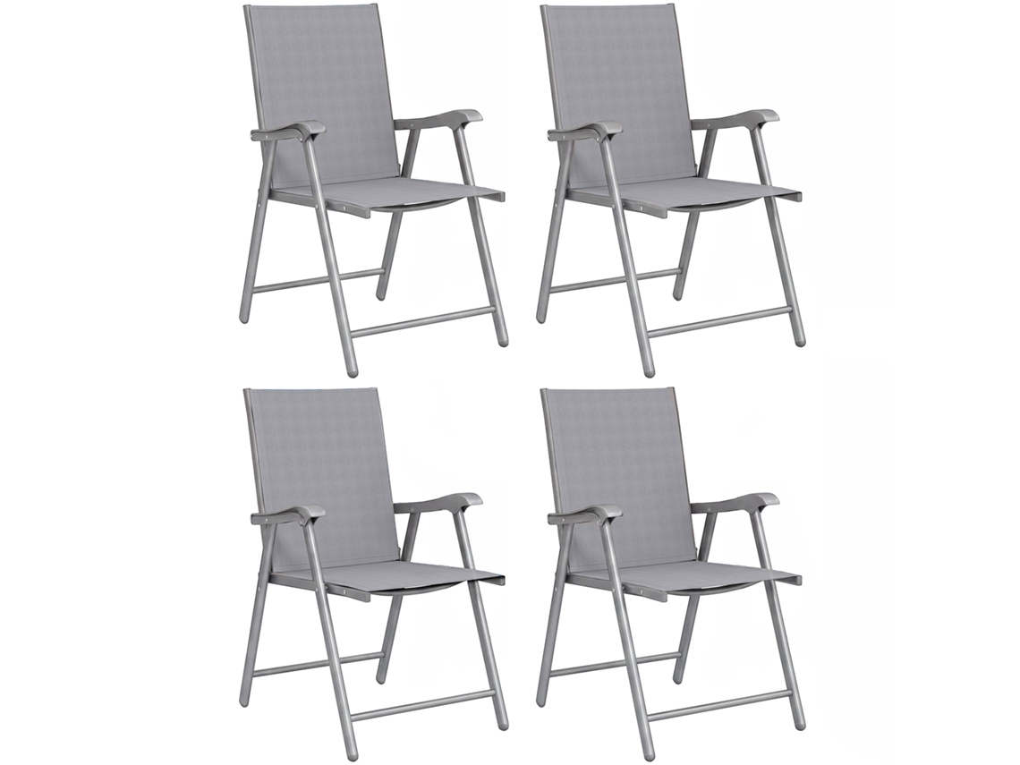 Conjunto De 4 Cadeiras De Campismo Dobráveis De Jardim Com Tecido Textilene Respirável 58x62x97 Cm Cinza Claro
