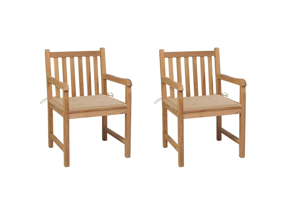 Vidaxl Cadeiras De Jardim C/ Almofadões Beges 2 Pcs Teca Maciça
