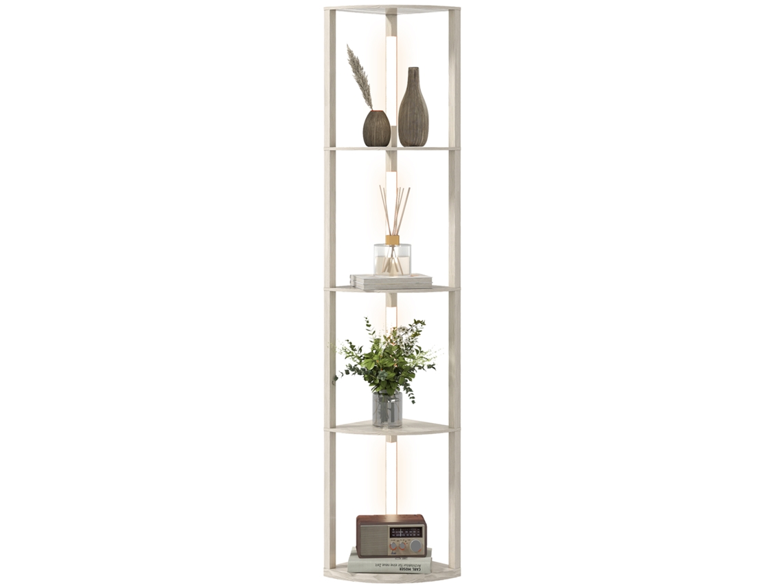 Abajur de Piso Led, Prateleira de Canto, Regulável, 4 Prateleiras, Luz Branca Quente, 41x30x164cm, Carvalho Ge