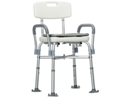 Cadeira De Duche Idosos Branca 53,5x52x80-90cm Com Encosto Apoios Braço Almofada Removível Ajustável