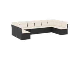 Conjunto de 10 Sofás de Jardim com Almofadões Vime Pe Preto MAISON EXCLUSIVE