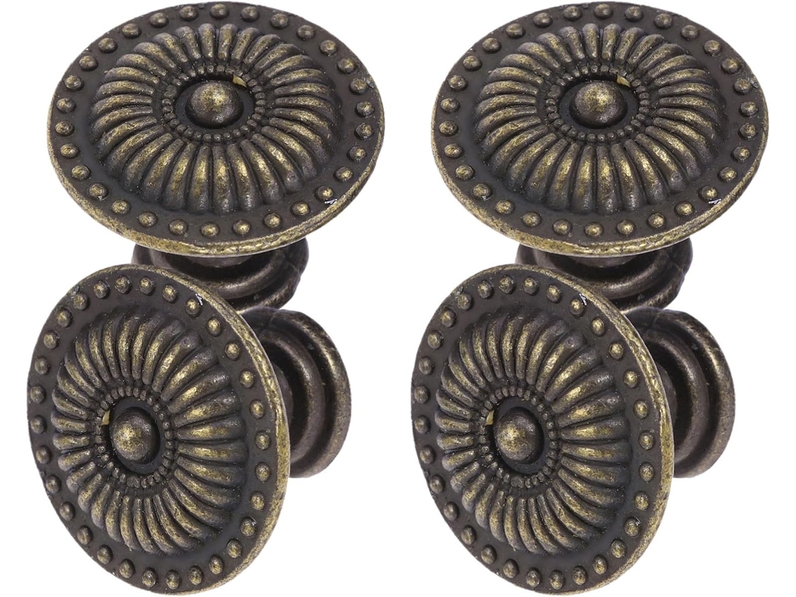 Conjunto De 4 Puxadores Redondos Clássicos Em Bronze Para Gavetas E Móveis Guarda Roupa