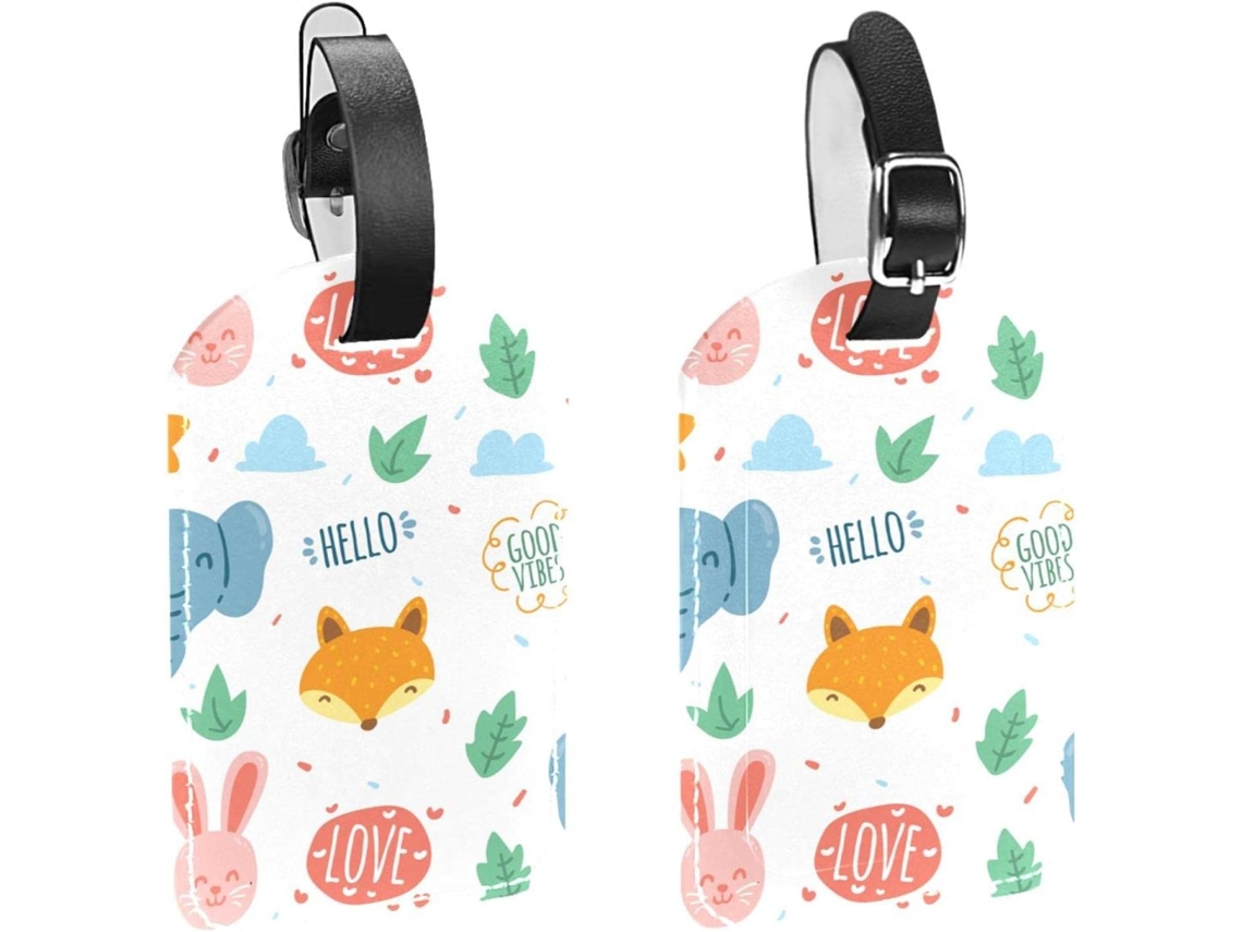 Conjunto De 2 Etiquetas Viagem E Bagagem Masculinas, Com Estampa De Rabiscos, Coelhos E Elefantes, Em Poliuretano