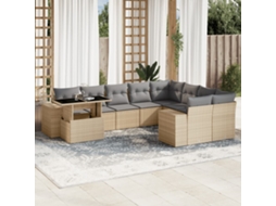 Conjunto de 10 Sofás para Jardim com Almofadas Vime Pe Bege Dkd Home Decor