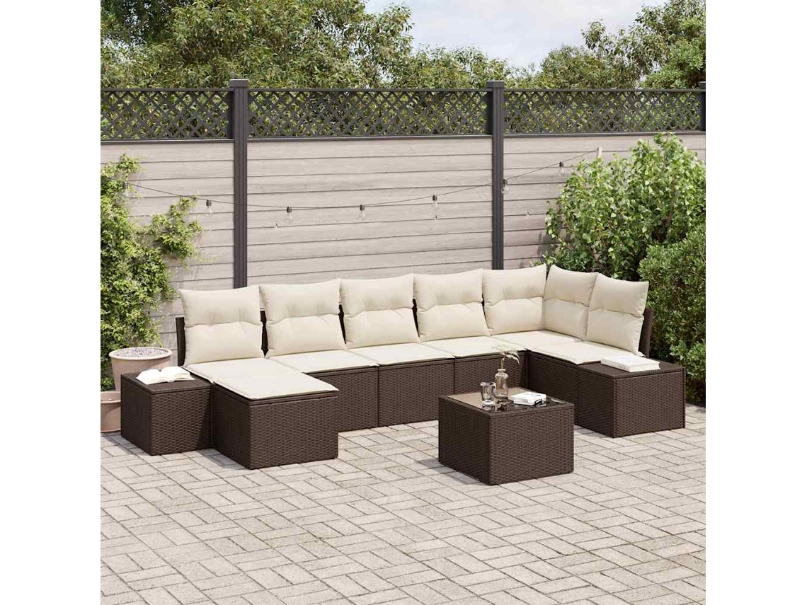 Vidaxl Conjunto de Sofá de Jardim com Almofada 8 Pcs Castanho Vime Pe
