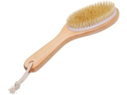 Escova De Banho Baluue Em Madeira Natural Com Cerdas Médias E Cabo Angulado Para Massagem Esfoliação Corporal, Estimula