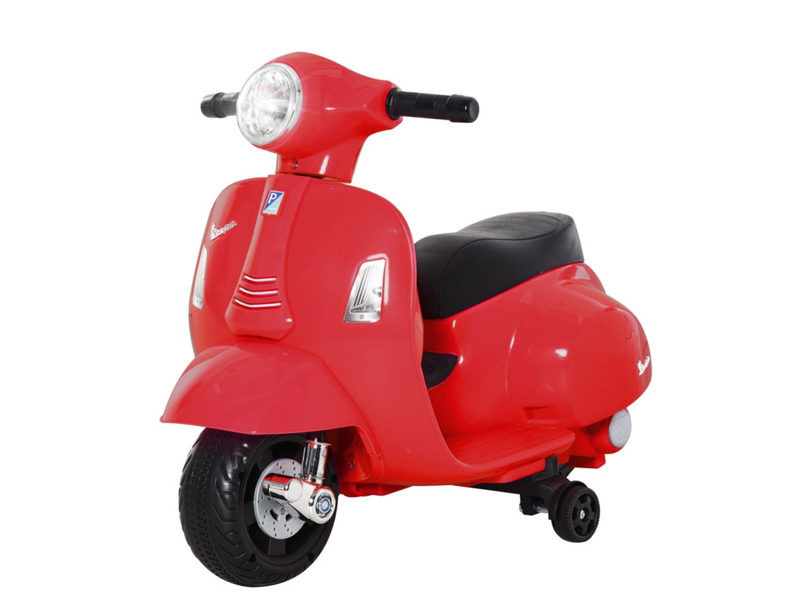 Motocicleta Elétrica Vermelho Para Crianças De 18 A 36 Meses Com Licença Oficial Vespa. Faróis E Buzinas. 66,5x38x52 Cm.