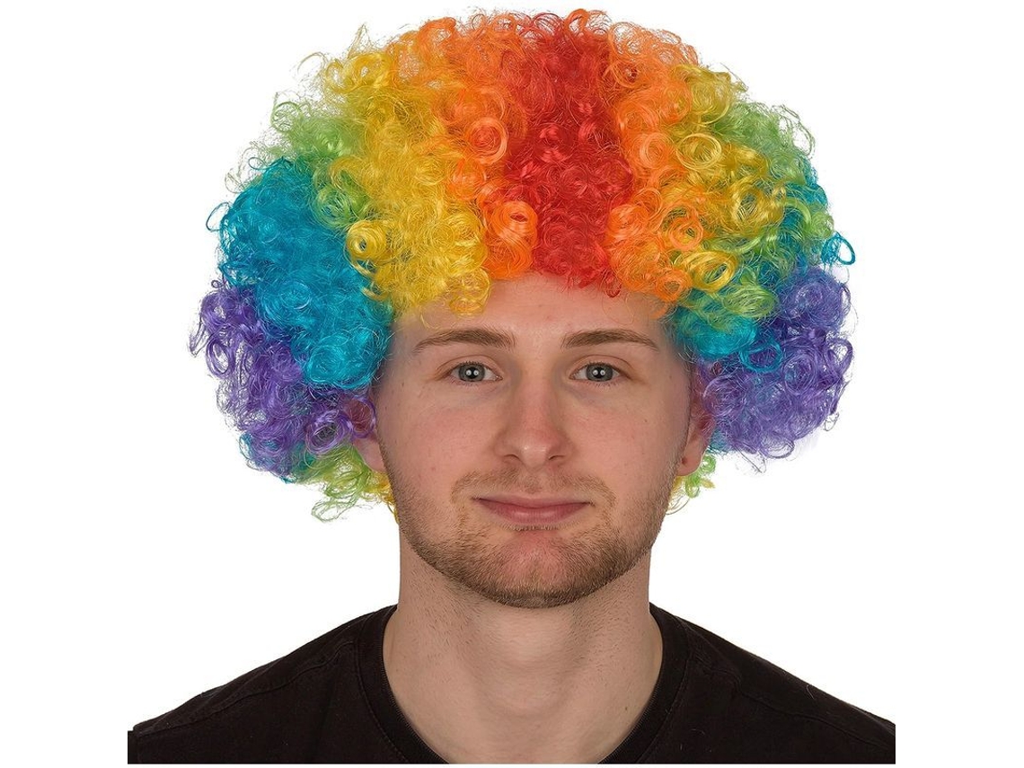 Peruca Afro Rebaixada Adulto Multicolorida para Festa Clown Halloween Traje Fancy (arco íris)