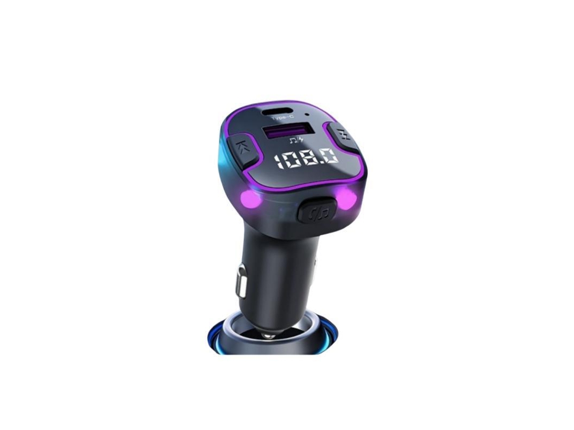Transmissor Fm YIZHOOD C49 Kit para Carro Bluetooth 5.3 Mãos-Livres Usb / Tipo C Luz Ambiente Led Carregador Universal 3.1A Preto