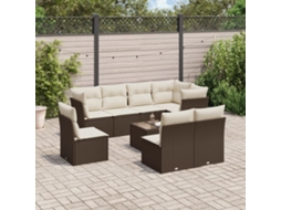 Vidaxl 9 Pcs Conjunto Sofás P/ Jardim C/ Almofadões Vime Pe Castanho