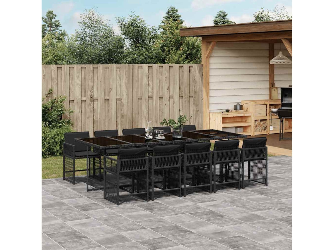 Vidaxl 11 Pcs Conjunto De Jantar P/ Jardim C/ Almofadões Vime Pe Preto