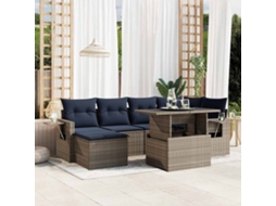 Vidaxl Conjunto De Sofá De Jardim Com 7 Peças E Almofadas Em Rattan Sintético Cinza