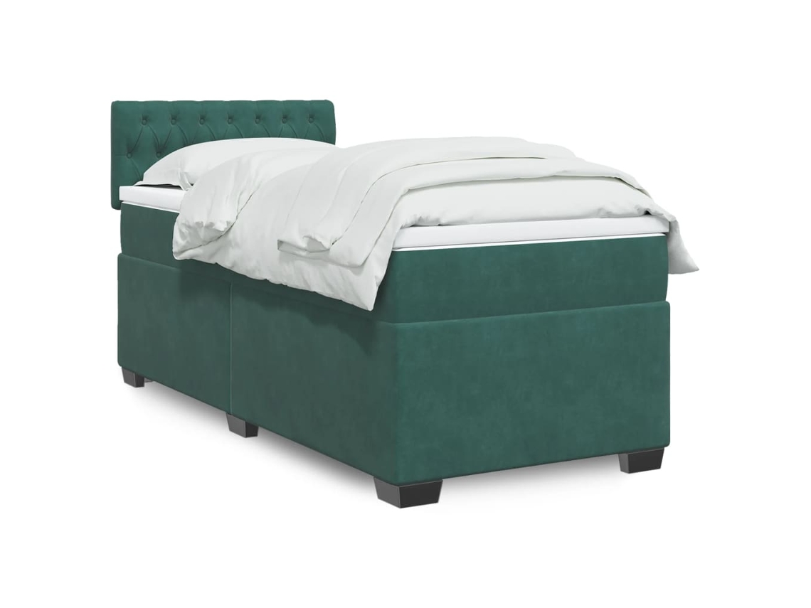 Cama Com Molas/colchão 90x190 Cm Veludo Verde-escuro