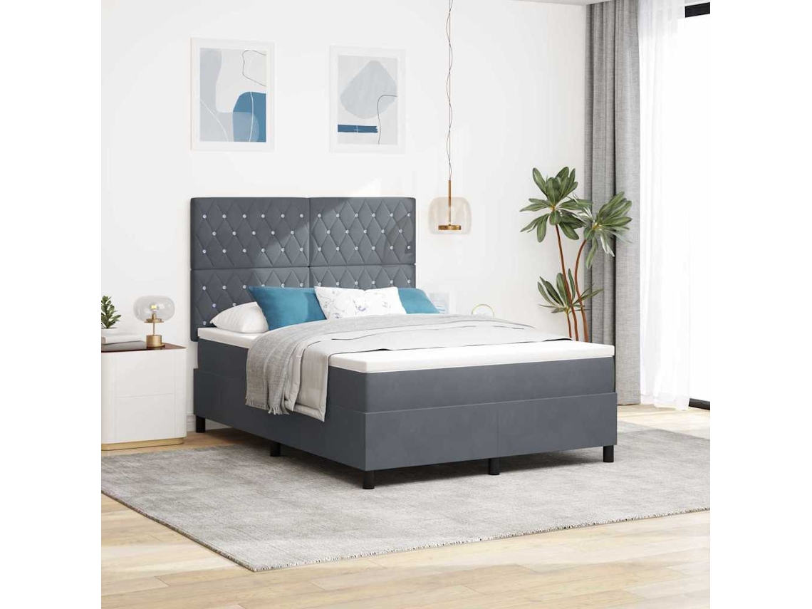 Vidaxl Cama Box Com Colchão Cinza Escuro 140 X 200 Cm Veludo