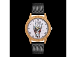 Reloj De Cuarzo Unisex Con Correa De Malla De Acero Dial Redondo Números Romanos Negro Zhoulianfa