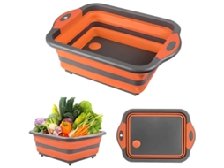 2026 cuenco Plegable com Tabuleiro de Corte e Tampa de Drenagem, Lava louças Colapsável para Acampamento e Cozinha Cor Laranja