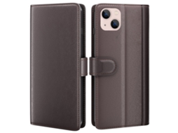 Capa Genuíno Para Iphone 14 Plus Pele Anti-choque Castanho