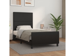 Estrutura Cama C/ Cabeceira 100x200 Cm Couro Artificial Preto