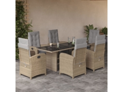7 Pcs Conjunto De Jantar P/ Jardim Com Almofadões Vime Pe Bege Dkd Home Decor