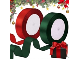 Omni cinta de Seda Roja Y Verde Oscuro para Regalos Navideños, Manualidades Y Decoraciones, 2 Rollos de 2cm de Ancho