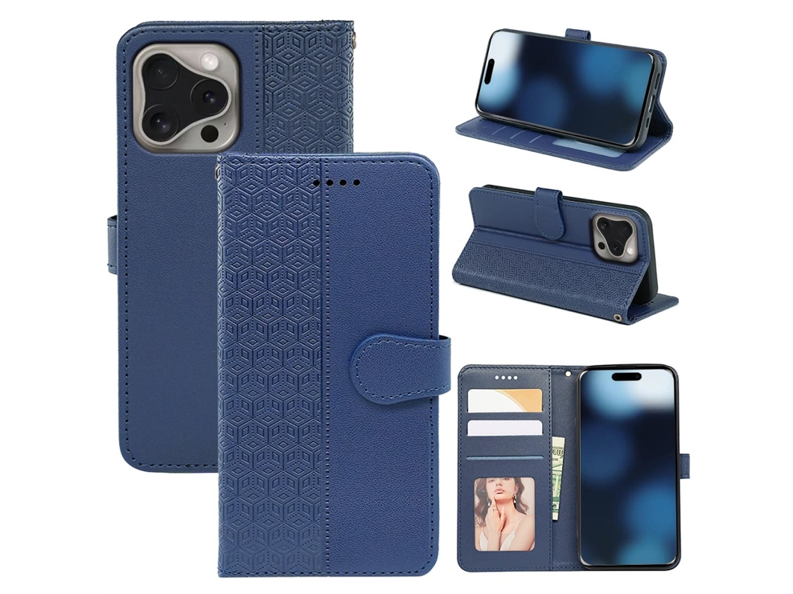 Capa Em Couro Pu, Para Apple Iphone 16pro Max - Azul