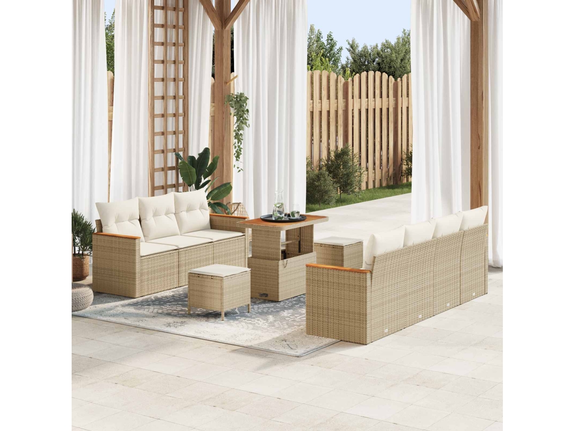 Vidaxl Conjunto De Sofá De Jardim 10 Unid. Bege Vime Pe